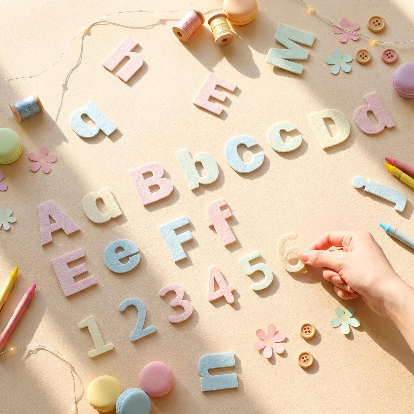Breling 310 Pieces Felt Letter Bulletin Board Letters Sticker with Number 2" Bulk Self Adhesive ABC Upper Lowercase Sticky Letter for Xmas Gift Bulletin Board Classroom (Macarons Color)