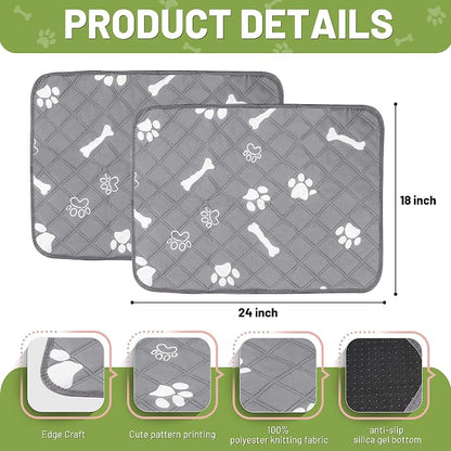 PatiencET Washable Pee Pads for Dogs, 18'' x 24" Reusable Puppy Pads with Super Absorbent for Pet Training, Housebreaking and Incontinence, 2 Pack Puppy Potty Pads with Waterproof Bottom