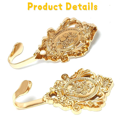 4Pcs Elegant Gold Curtain Tiebacks, Maijdoany Vintage Rose Wall Mounted Hook Holdbacks for Curtains Drapes, Curtain Tie Back Hooks for Bathroom, Bedroom, Kitchen (Rose Gold)