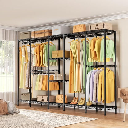 Golpart Heavy Duty Garment Rack Clothes Rack,Large Metal Closet Organizer System Storage Wardrobe,Freestanding Clothing Rack with Adjustable Wire Shelves& Hang Rods,MaxLoad 1100lbs