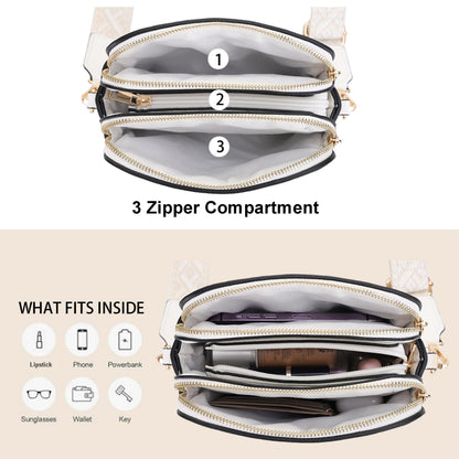 EVVE Crossbody Bags for Women Trendy Small Crossbody Camera Bag Purse Vegan Leather Triple Zip Crossbody Purses with Extra Long Webbing Strap| WT