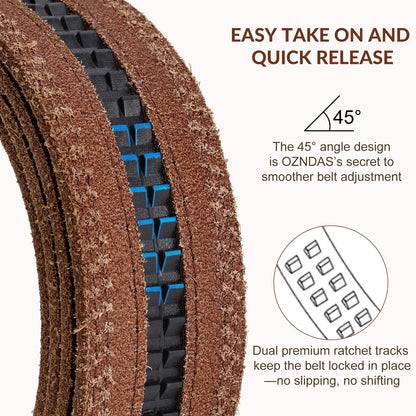 OZNDAS Mens Leather Belt, Ratchet Belts for Men Full Grain Leather Handmade, 100% Italian Top genuine Leather Dress Belts