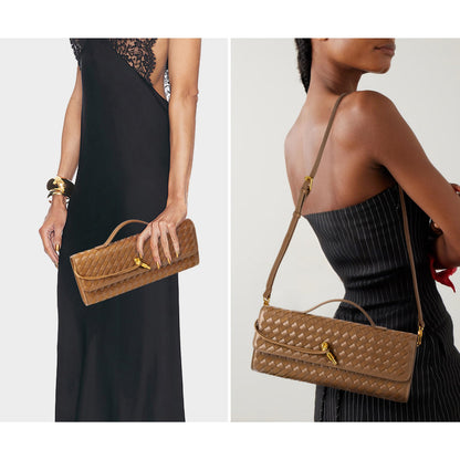 Joryin Woven Purse For Women Evening Clutch Woven Leather Handbags Crossbody Bag Suede Purse Formal Evening bag, Acorn