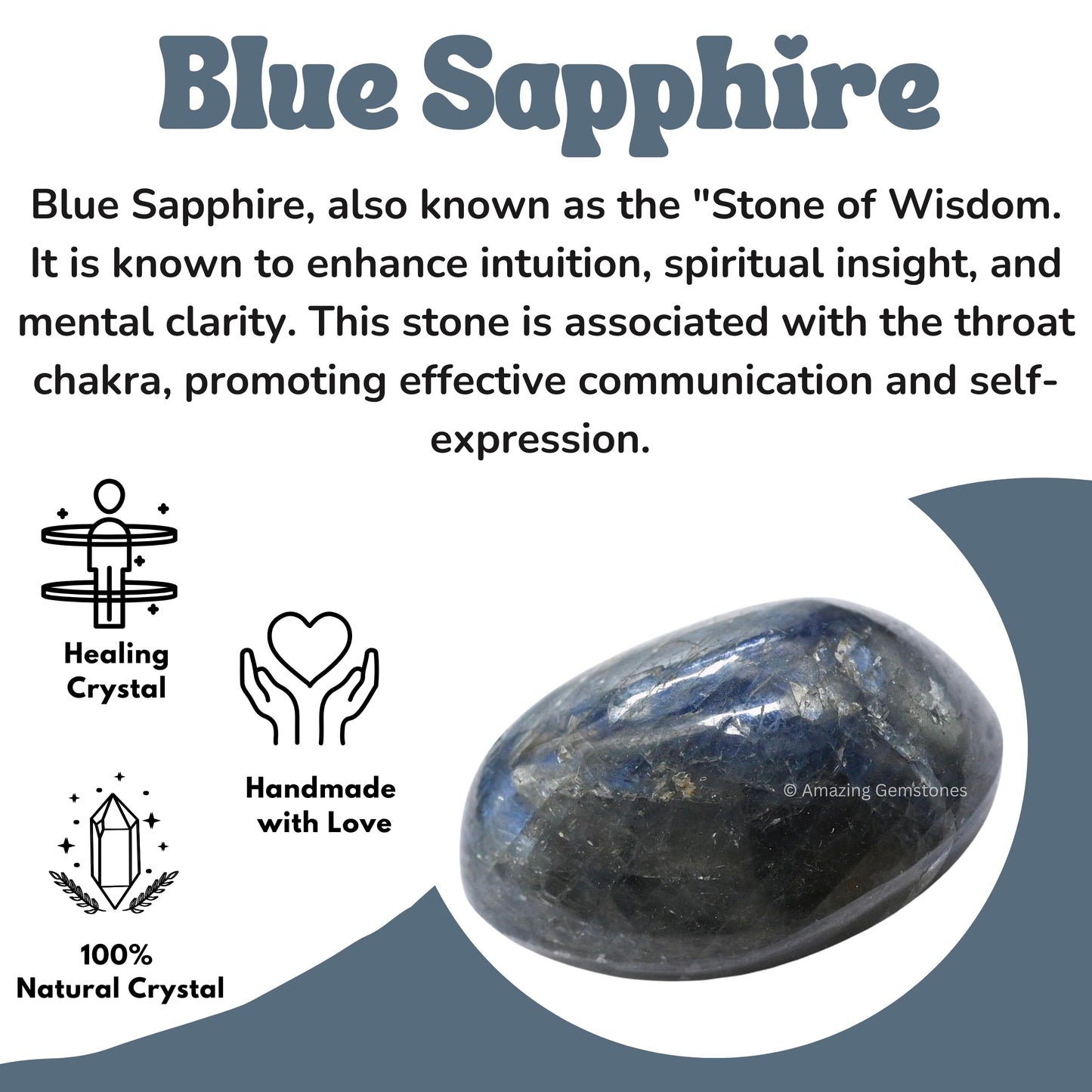 Amazing Gemstone Blue Sapphire Crystals and Healing Stones Tumbled - 1 oz Blue Sapphire Stone, Natural Healing Stones for Energy Balance, Stress Relief - Premium Polished Gems Rocks for Meditation