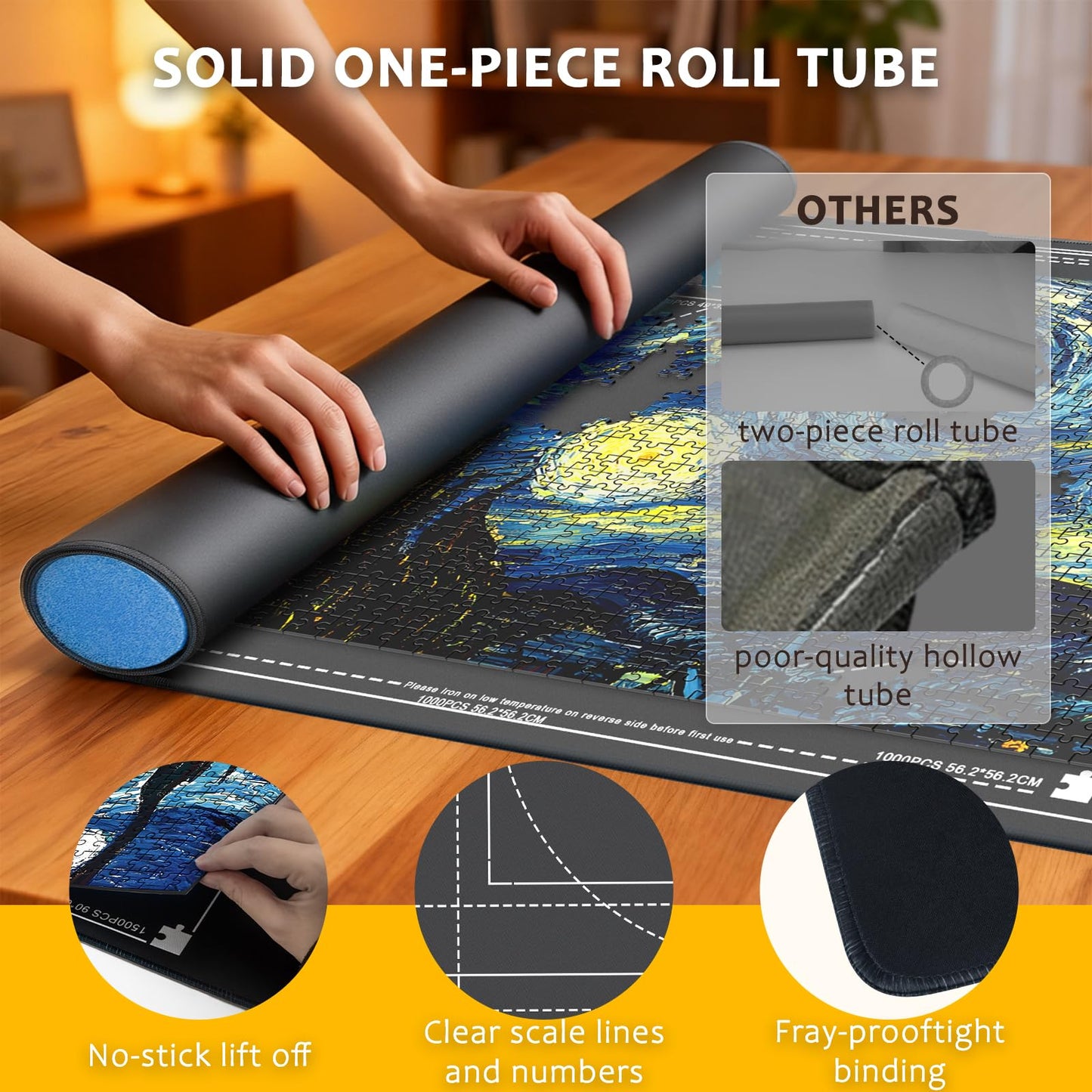 GOECI Puzzle Mat Roll Up with 6 Leather Sorting Trays - 42" x 25" Large Jigsaw Puzzle Saver Mat,Portable Puzzle Keeper for Up to 1500 Pieces,Includes Storage Bag & Foam Tube for Adults