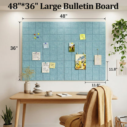 Large Felt Bulletin Board for Walls: 12-Pack Black Cork Board Alternative 11.8x11.8 Inch Peel and Stick Pin Board Wall Decor for Home Organization, Office Memo Board, Self-Adhesive Wall Tiles