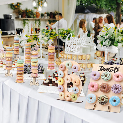 Lallisa 12 Pcs Wooden Donut Stand Set Number 6 Donut Display Stand 1 Doughnut Wall Display 4 Mini Charcuterie Boards 6 Doughnut Holder Tower for Dessert Table Birthday Wedding Baby Shower Party Deocr