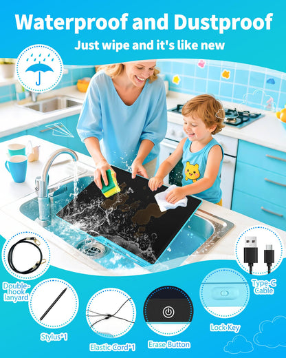 [Rechargeable] 20 Inch LCD Writing Tablet for Kids, Extra-Large Drawing Tablet for Adults, Educational & Learning Toys for Boys Girls Ages 8-12 Years Old, Drawing Board for Kids Birthday Gift (Blue)