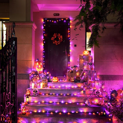 Taoushuleng 2 Pack Solar Purple&Orange String Lights Outdoor, Total 200 LED Each 40Ft with 8 Lighting Modes for Yard, Fence,Balcony, Party,Halloween Decorations (Purple&Orange)