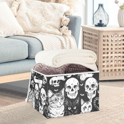Tatenale Collapsible Storage Bins with Lids Decorative Fabric Storage Cubes Closet Organizer and Storage Basket Boxes Containers for Clothes Box Chest Folding Rectangle Halloween Cat Skull