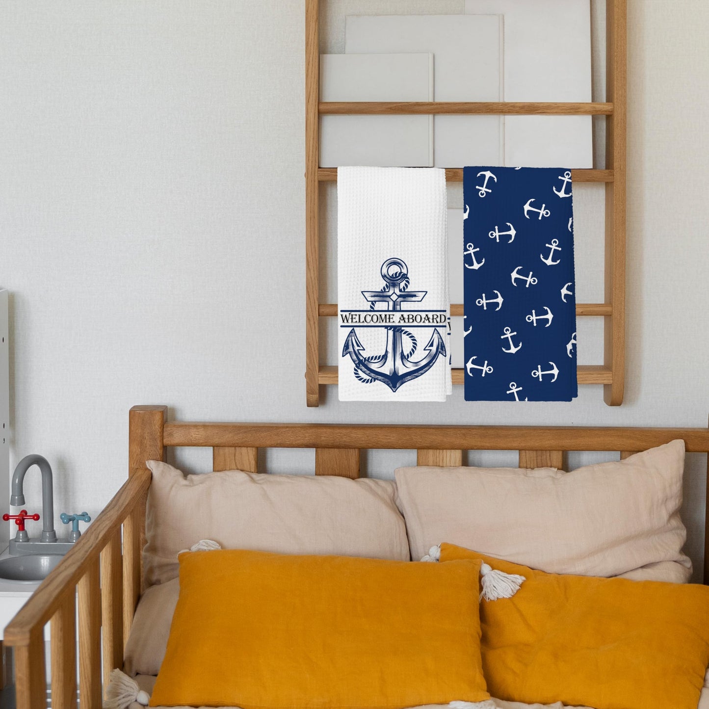 KGHYT Ocean Boat Kitchen Towels,Welcome Aboard Navy Blue Hand Towels Dish Towels for Boat Home Farmhouse Bathroom,16x24 Inches Set of 2.(042)