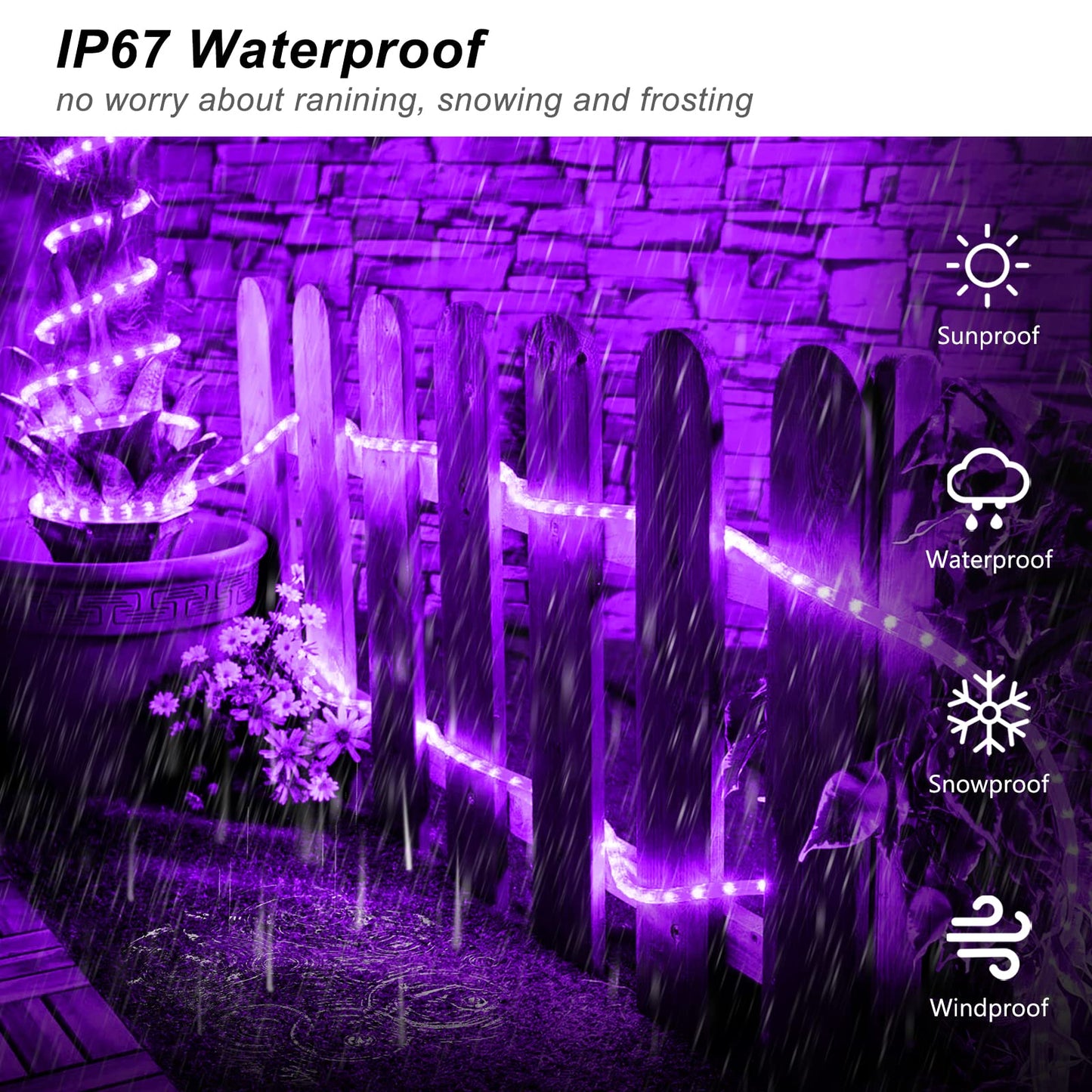 JMEXSUSS 2 Pack Purple Lights Battery Operated Halloween Lights Outdoor Waterproof, Each 33 ft 100 LED Battery Powered Rope Lights, Purple String Light with Remote for Balcony Garden Halloween Decor