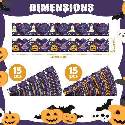 JYNTERPLAY 30Pcs Halloween Magnetic Bulletin Board Borders for Classroom Spooky Pumpkin Ghost Spider Web Bat Purple Border Strips Die Cut for Whiteboard Chalkboard Office Decor