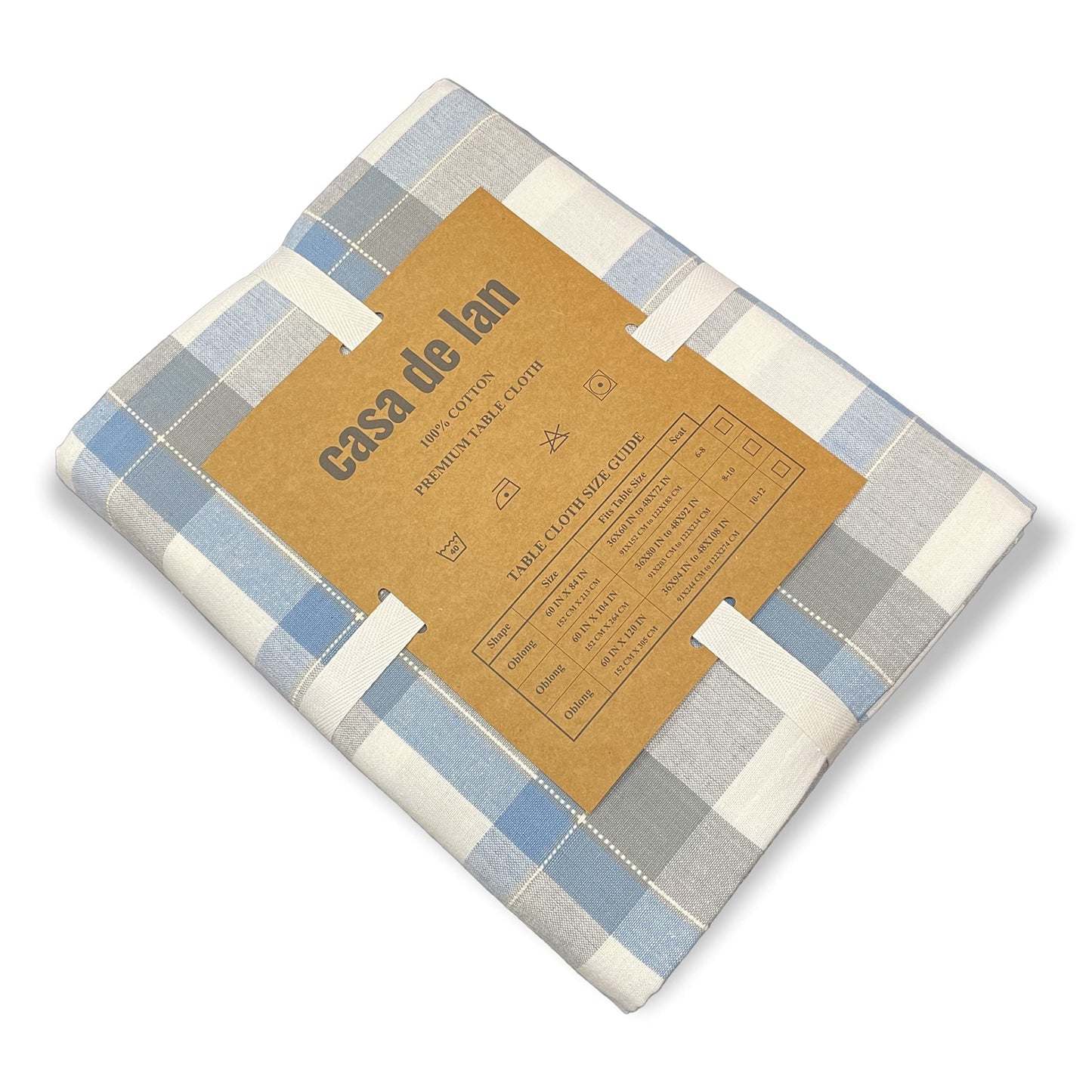Casa De Lan Rectangle Table Cloth - Table Cover - Cotton Mitered Stitched - Checks Table Covers for Kitchen Dining, Wedding, Decorations, & Parties - 60x104 in - Blue Tartan