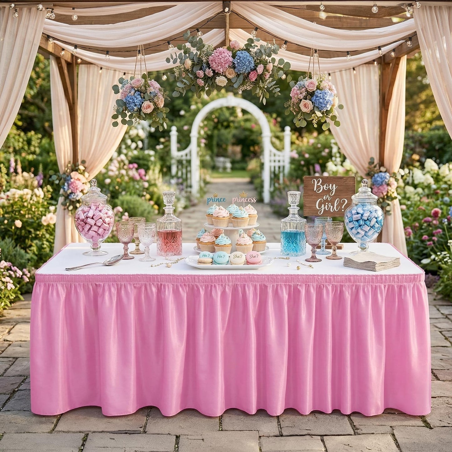 DecorRack 2 Pack Table Skirts, 29 in x 14 ft Each, Multi Pack -BPA Free- Plastic Tableskirt, Disposable, Reusable, Rectangular Tablecloth Skirt, Light Pink (2 Pack)