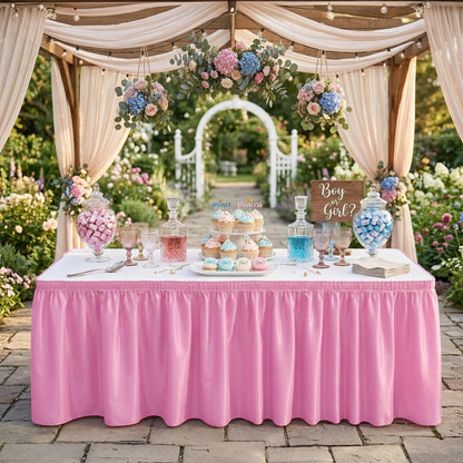 DecorRack 2 Pack Table Skirts, 29 in x 14 ft Each, Multi Pack -BPA Free- Plastic Tableskirt, Disposable, Reusable, Rectangular Tablecloth Skirt, Light Pink (2 Pack)