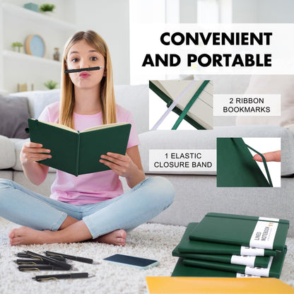Aodaer 30 Set Lined Notebook Journals with Pens A5 Notebooks 100 GSM College Ruled Hardcover Notebook PU Leather Notepad with Pen Holder for Office School, 5.7 x 8.3 Inches, Dark Green