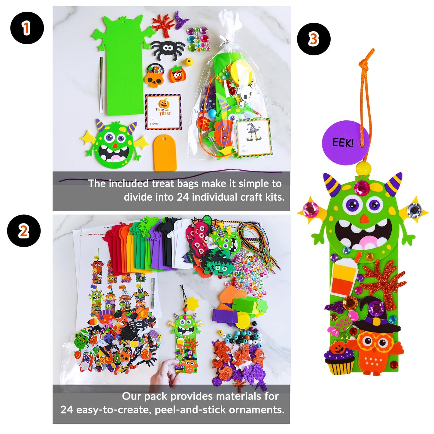 Winlyn 24 Sets Halloween Craft Kits Fall Crafts DIY Candy Corn Bat Ghost Witches Bookmark Ornaments Art Sets Foam Stickers Arts and Crafts for Kids Classroom Activities Trick-or-Treaters Party Favors