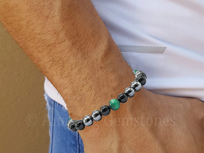 Amazing Gemstone Cancer Fighter Bracelets - Malachite Hematite Black Tourmaline Bracelet Set for Men Women Healing Crystal Gifts for Breast, Lung, Bowel, Prostate Cancer