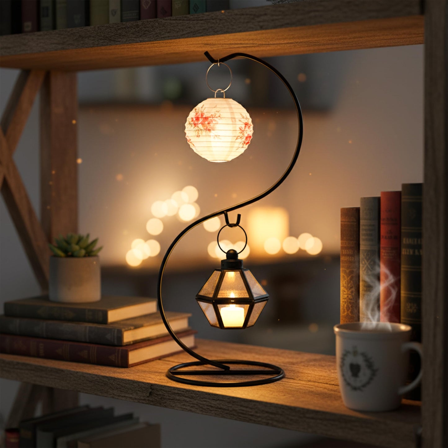 Ornament Display Stand Iron Pothook for Hanging Glass Globe Air Plant Terrarium Disco Witch Ball Christmas and Home Wedding Office Party Decoration Black Hanger Rack Hook Tree Flower Pot Holder