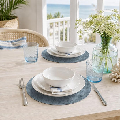 Maxpearl Round Placemats Set of 6, 13.8 inch Faux Leather Heat Resistant Table Mats, Non Slip Waterproof Wipeable Place Mats for Kitchen Dining Holiday Party Table Settings, Blue