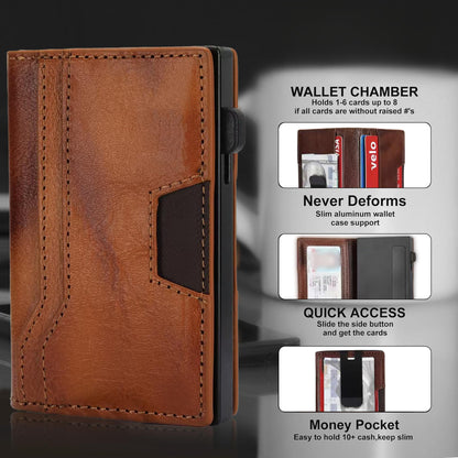 RFID Blocking Wallet for Men, Aluminum Pop Up Credit Card Holder with Money Clip,Holds 10+ Cards Slim Leather Minimalist Front Pocket Wallet, Gifts for Men