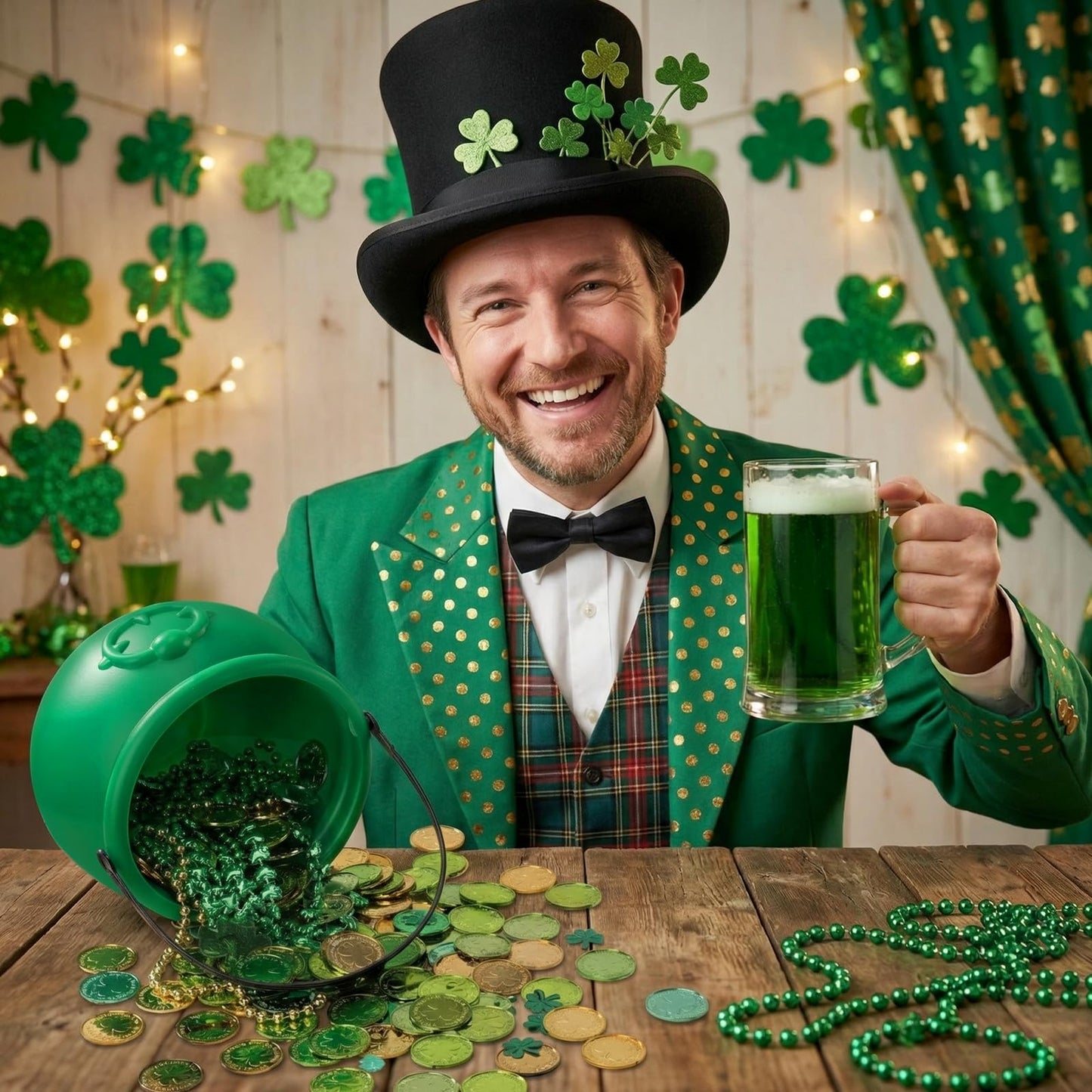 Soulchen 7.6" St Patricks Day Cauldron Plastic Pot of Gold Bucket Cauldron Kettle Leprechaun Irish Party Decoration Favors Supplies for Coins Candy(Green)