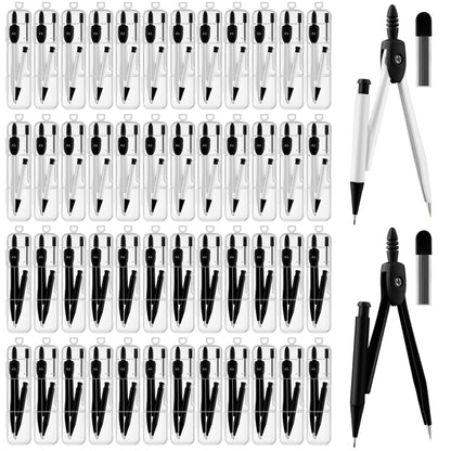 50 Packs Basic Geometry Compass In Bulk,Mechanical Pencil Desiged with Etra Lead,Student Drawing Tools Compass Math Compass Set (black and white)