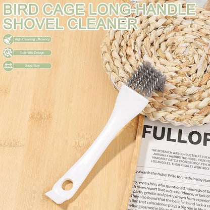 Penitue 3pcs Bird Cage Cleaner Set, Bird Cage Long Handle Shovel Cleaner with Scraper Droppings Brush Tool for Small Animal Parakeet Parrot Hamster Pet Cages Cleaning Accessories