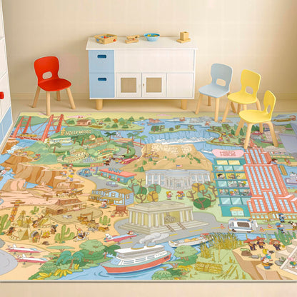 Large Kids Area Rug 6x9 – Interactive North America Map Carpet with States, Animals & Famous Landmarks – Soft Non-Slip Learning Play Mat for Kindergarten, School, or Bedroom Décor