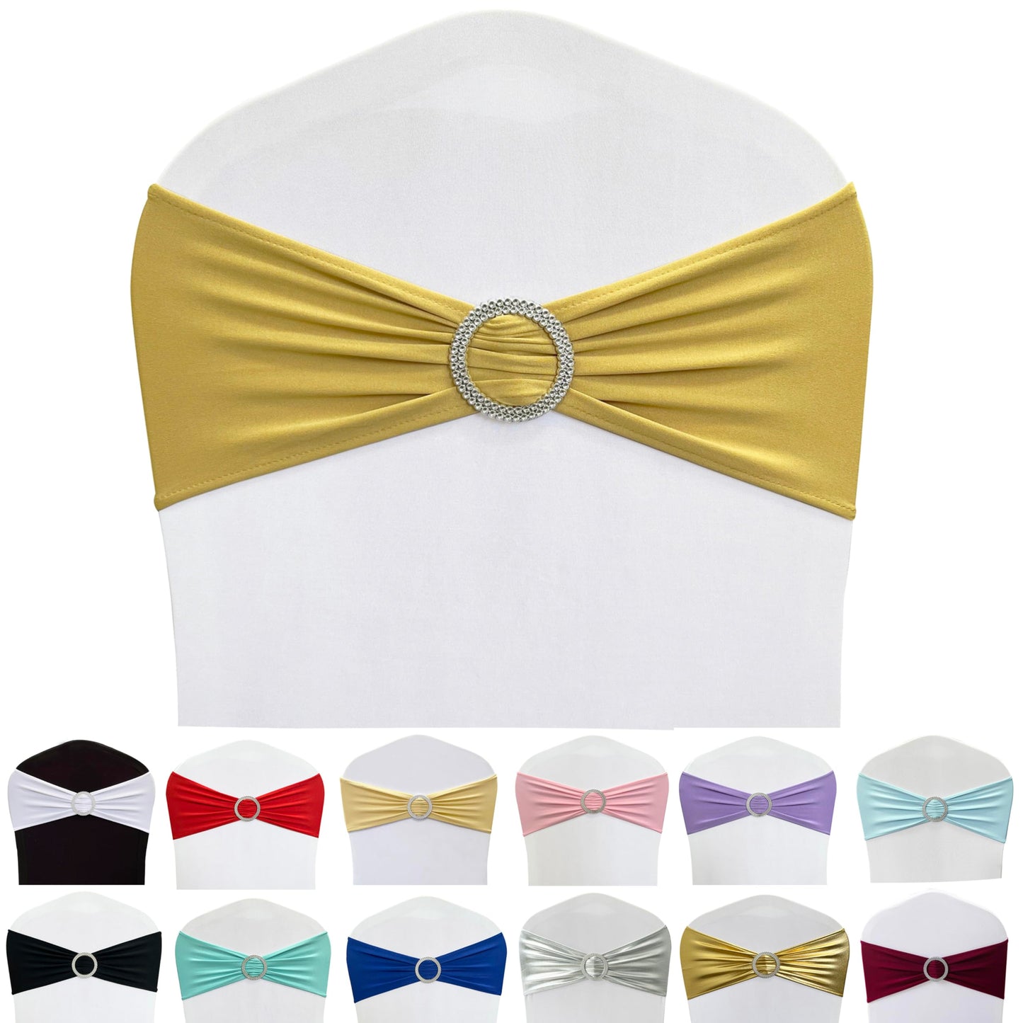 Maiangel Spandex Chair Sashes Bands, Gold, 50PCS
