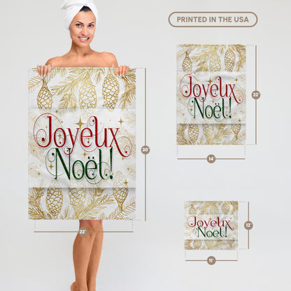 3dRose Towel - Joyeux Noel French Christmas Image of Red Green and Gold - 15 by 22-inches (TWL_298763_1)
