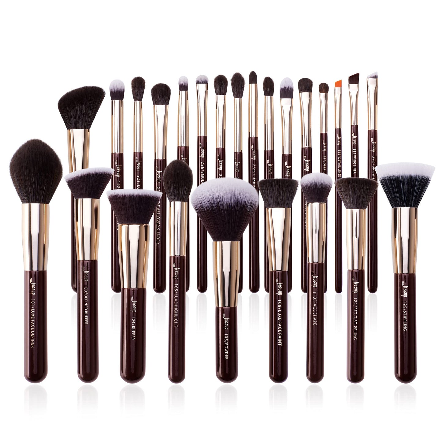 Jessup Brand 25pcs Professional Makeup Brush Set Beauty Cosmetic Foundation Powder Blusher Eyeshadow Blending Highlight Concealer Natural-Synthetic Hair Brushes Set (Pearl White/Silver)