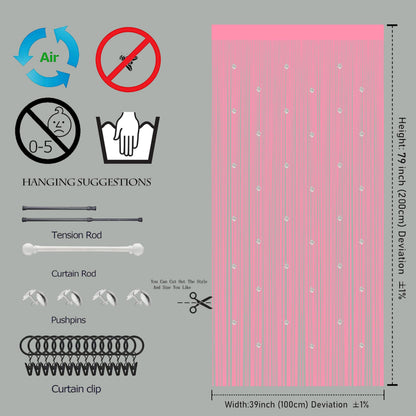 Beaded String Curtains for Doorways Boho Bedroom Decor Hanging Door Wall Beads Closet Window Curtain Room Divider Privacy Decorative (Pink, 39" W x 79" L)