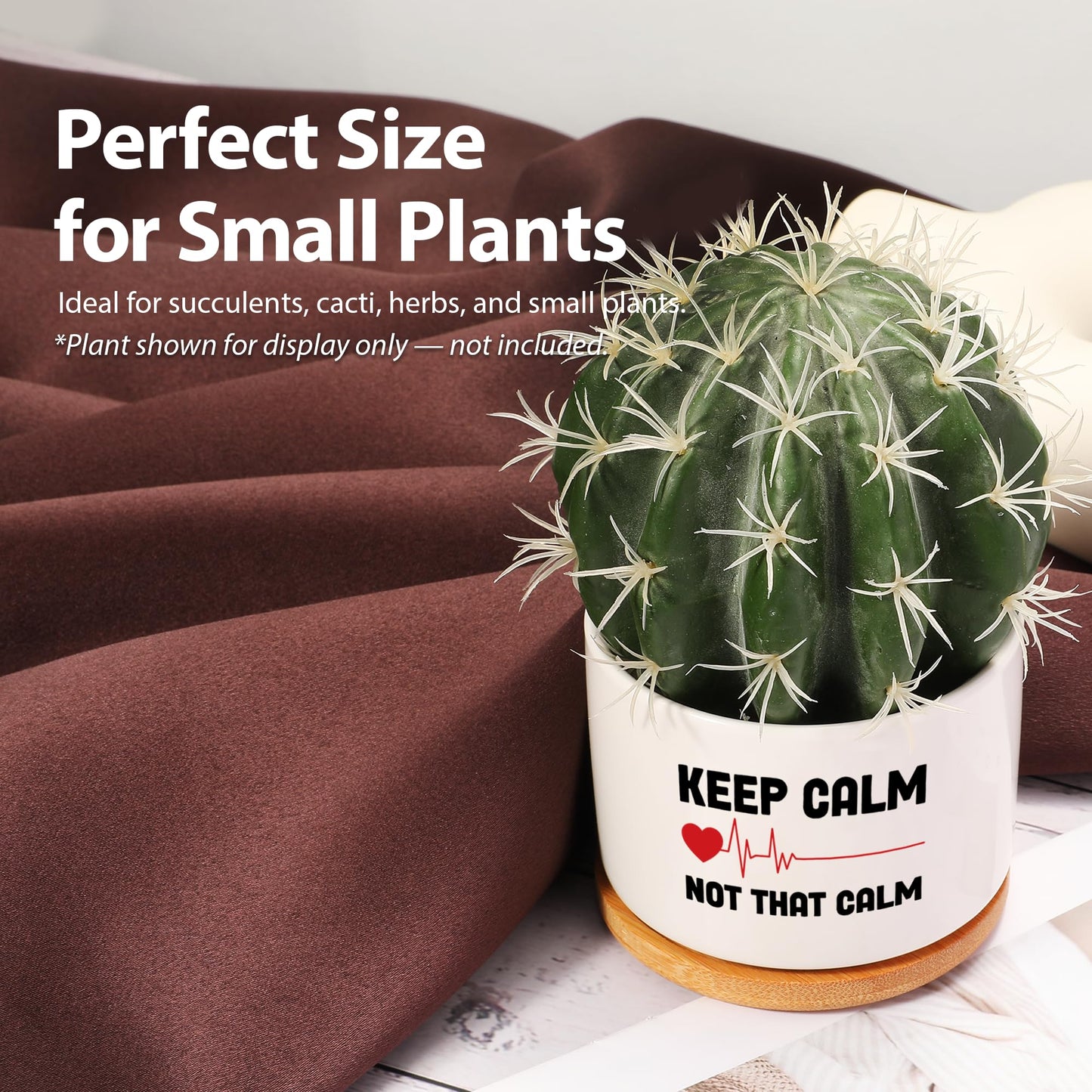 Keep Calm Not That Calm Nurse Gifts Ceramic Succulent Plant Pot Round Doctor EMT Nursing Student Cardiologist Home Office Decor Plant Lover 3.5 Inch White (No Plants) (with Bamboo Tray)