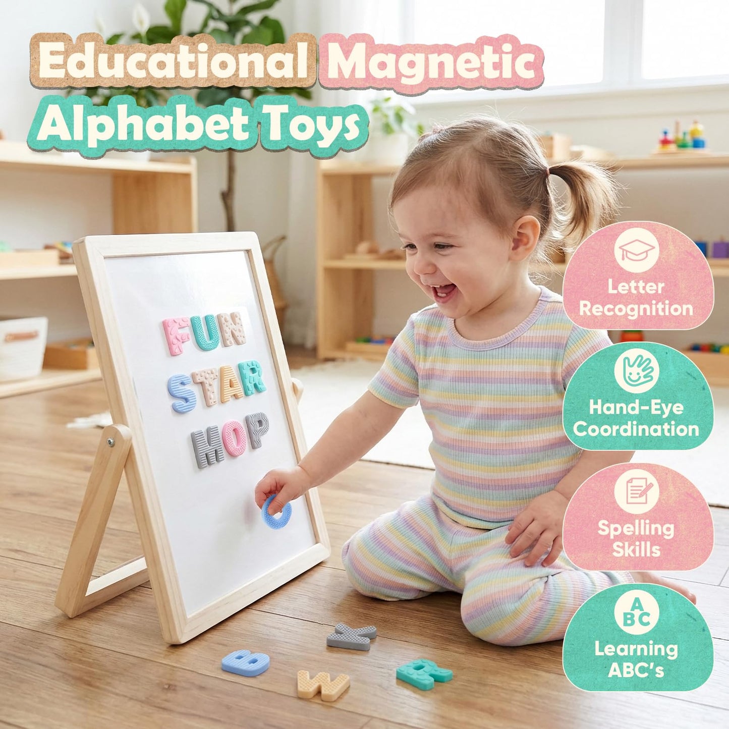 Sensory Silicone Alphabet Magnetic Letters: 26 Uppercase ABC Fridge Magnets for Toddlers & Kids, Preschool Learning Spelling Alphabet Magnets, Refrigerator Magnets Birthday Gifts for Boys Girls