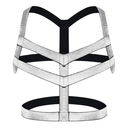 Man Harness Belt Body Chest Elastic Halter Nylon Shoulder Strap Club Wear Tops Black Silver