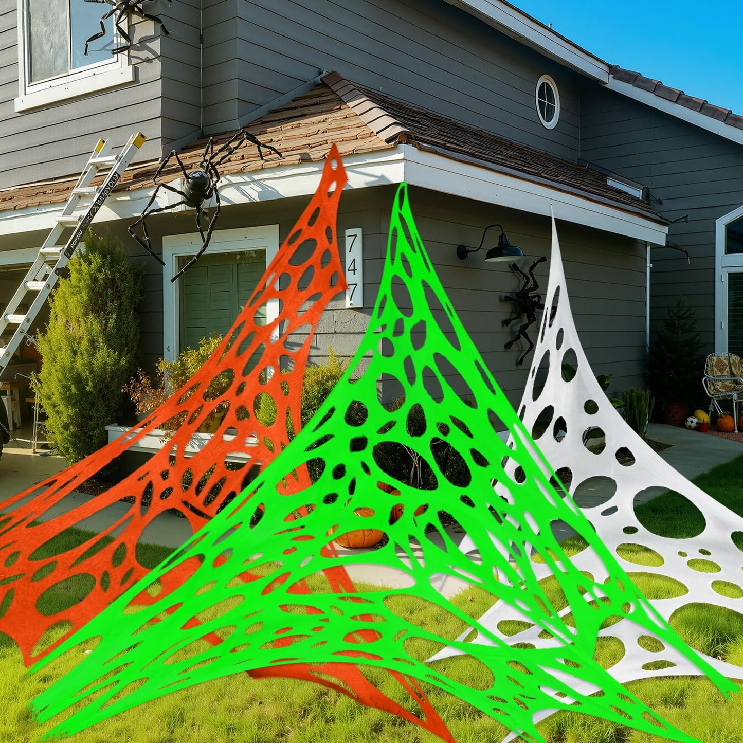 ComfyKit 700sqft Halloween Giant Spider Web Decorations Outdoor,Glow-in-The-Dark Giant Beef Netting,Cut-Your-Own Beef Cloth Spider Web for Halloween Indoor Outdoor Decor