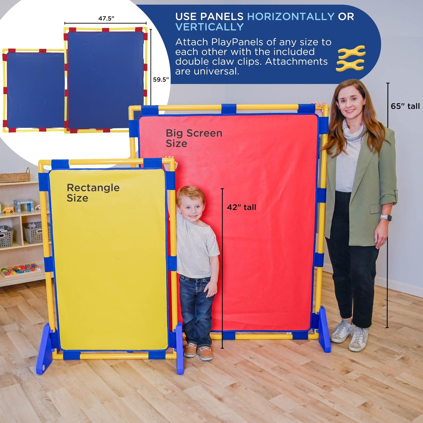 Children's Factory Big Screen PlayPanel - Set of 8, Kids Room Divider, Classroom Privacy Screen, Cantilever Feet Included, Blue