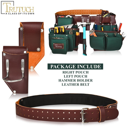 TRUTUCH Nylon and Leather Tool Belt | Framing Tool Bags/Pouch | for Carpenter, Construction, Framers & Electrician (Green)
