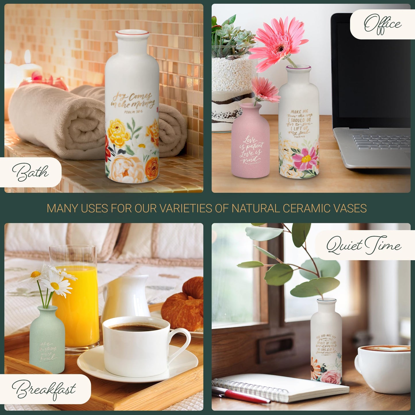 Christian Art Gifts Small Ceramic Scripture Table Vase for Flowers & Plants: He Restores My Soul Inspirational Bible Verse Home Décor, Kitchen, Bathroom, Living Room, Light Mint Green