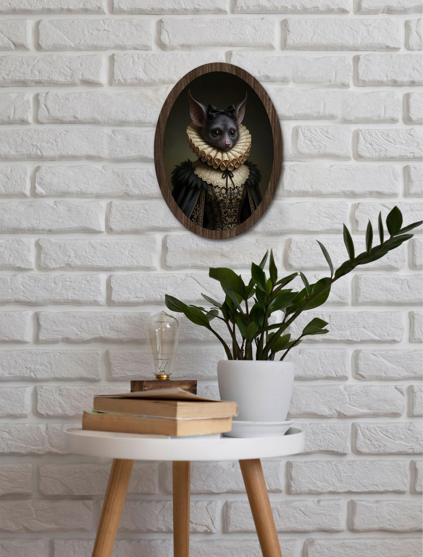 Gothic Bat Victorian Wall Art, Oval Victorian Portrait, Funny Animal Wall Art, Wood Quirky Home Decor, Whimsical Antique Moody Decorations for Living Room Bedroom Bathroom Kitchen Office Apartment, 6