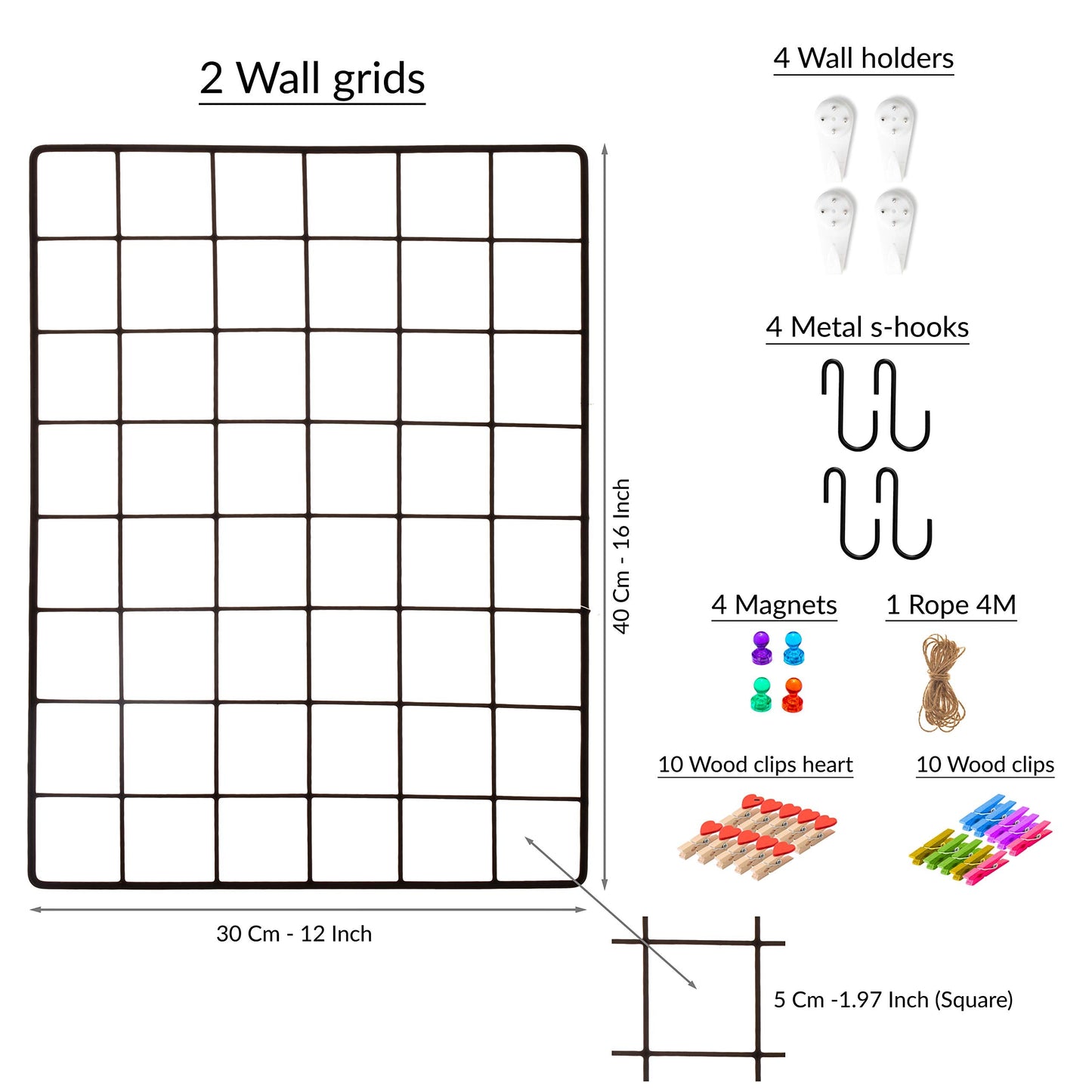 ODOXIA 2 Pack Wire Wall Grid Panel | Photos & Pictures Display Grid Wall Panels | Black, Magnetic & Metal Grid | Photo Grid Wire Board | Hanging Home, Office & Kitchen Decor