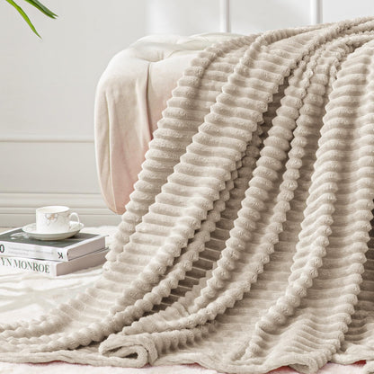 BEDELITE Fleece Throw Blanket for Couch – 3D Ribbed Jacquard Soft and Warm Decorative Fuzzy Blanket – Cozy, Fluffy, Plush Lightweight Linen Throw Blankets for Bed, Sofa, 50x60 inches