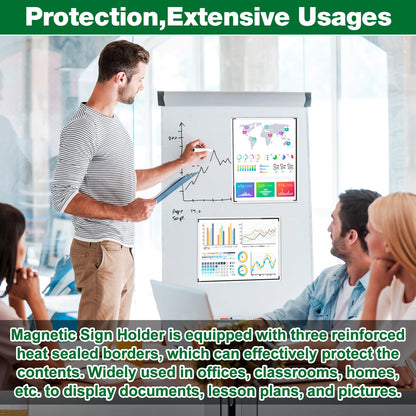 Meetory 12 Pcs 8.5'' x 11'' Rigid Magnetic Sign Holders, Clear Plastic Paper Holder with Magnet Borders for Fridge Suitable for Poster Letter Size, Perfect for Office, Home and Store Displays