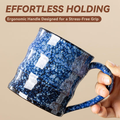 Unique Reactive Glaze Ceramic Coffee Mug - 15 oz Large Coffee Cup with Ergonomic Handle, Sakura Blue Ceramic Mug for Office & Home, Great Birthday Gift for Women, Men & Self-Care, Microwave Safe