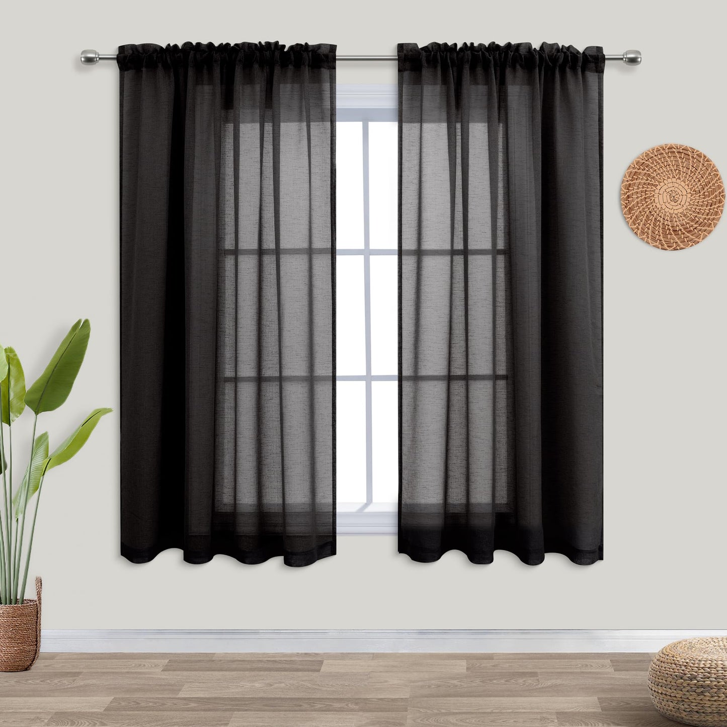 KOUFALL Short Halloween Curtains for Kitchen Bathroom Window,Short Black Sheer Gothic Curtains for Bedroom