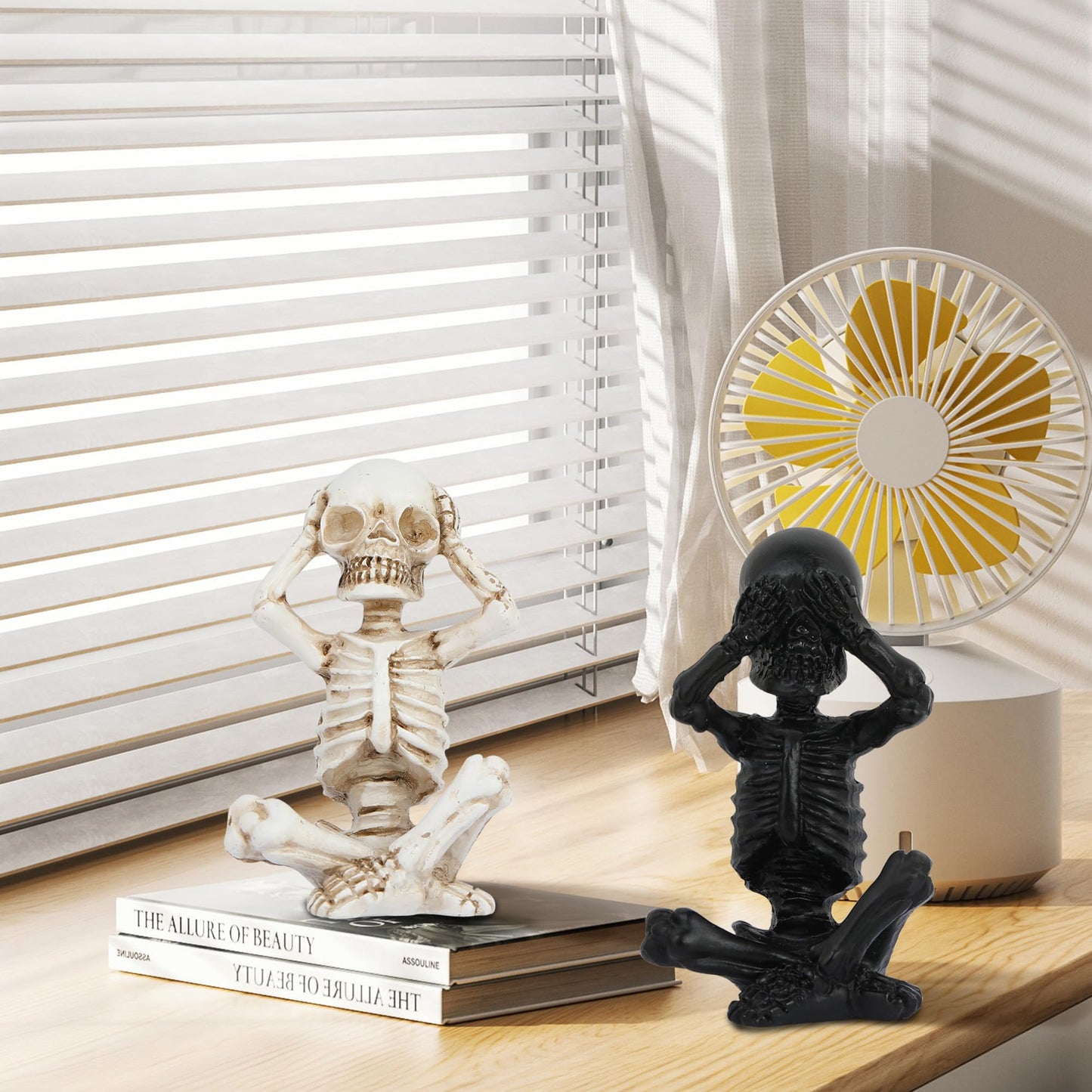 Joogour Skull Shelf Decor,Yoga Skeleton Figurine,Halloween Gothic Home Decor,Antique Silver Accent Statue,Collectible Figurines Set of 3 (White)