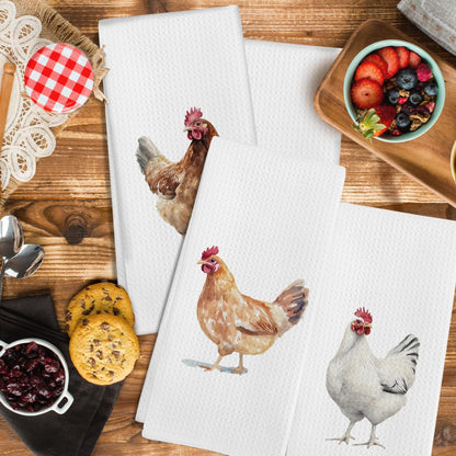 GWFSJYU Chicken Decor Kitchen Towels Set of 4, Farm Animal Rooster Dish Tea Towels for Kitchen, Chicken Gifts for Women,Farmhouse Chickens Decorative Hand Towel for Bathroom, 16x24 Inch