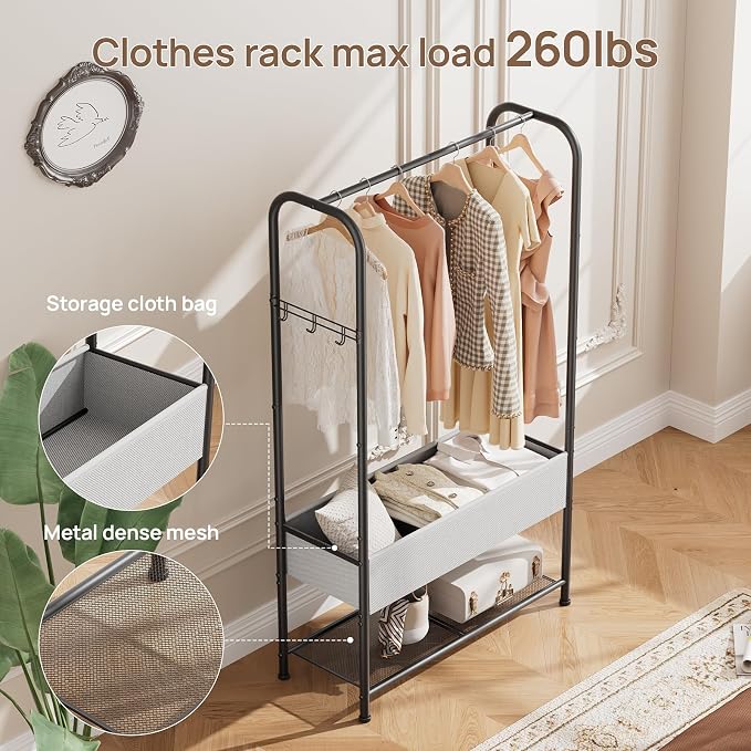 Golpart Freestanding Metal Garment Rack - Heavy Duty Coat & Clothes Hanger for Hanging/Drying, Portable Closet Storage for Laundry Room/Bedroom, Black
